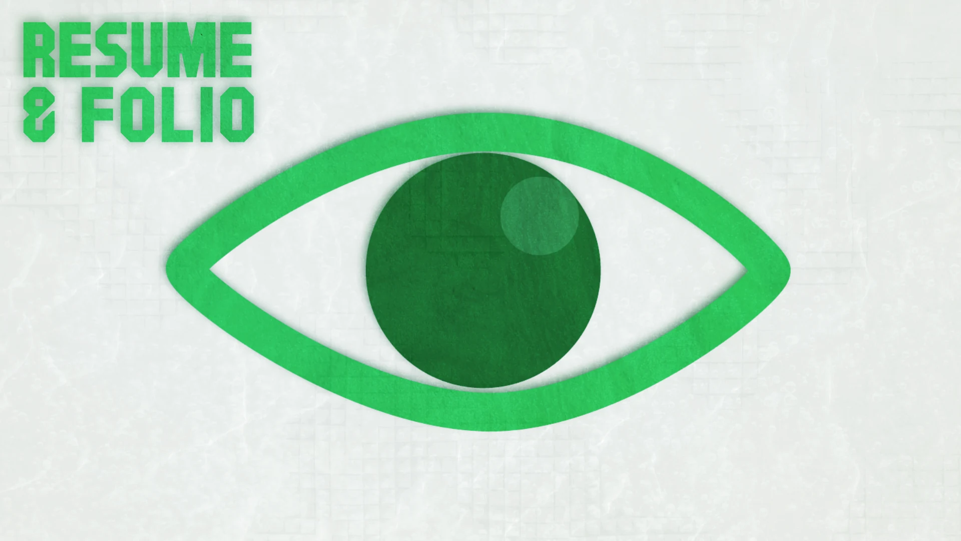 A green eye illustration on a textured paper background