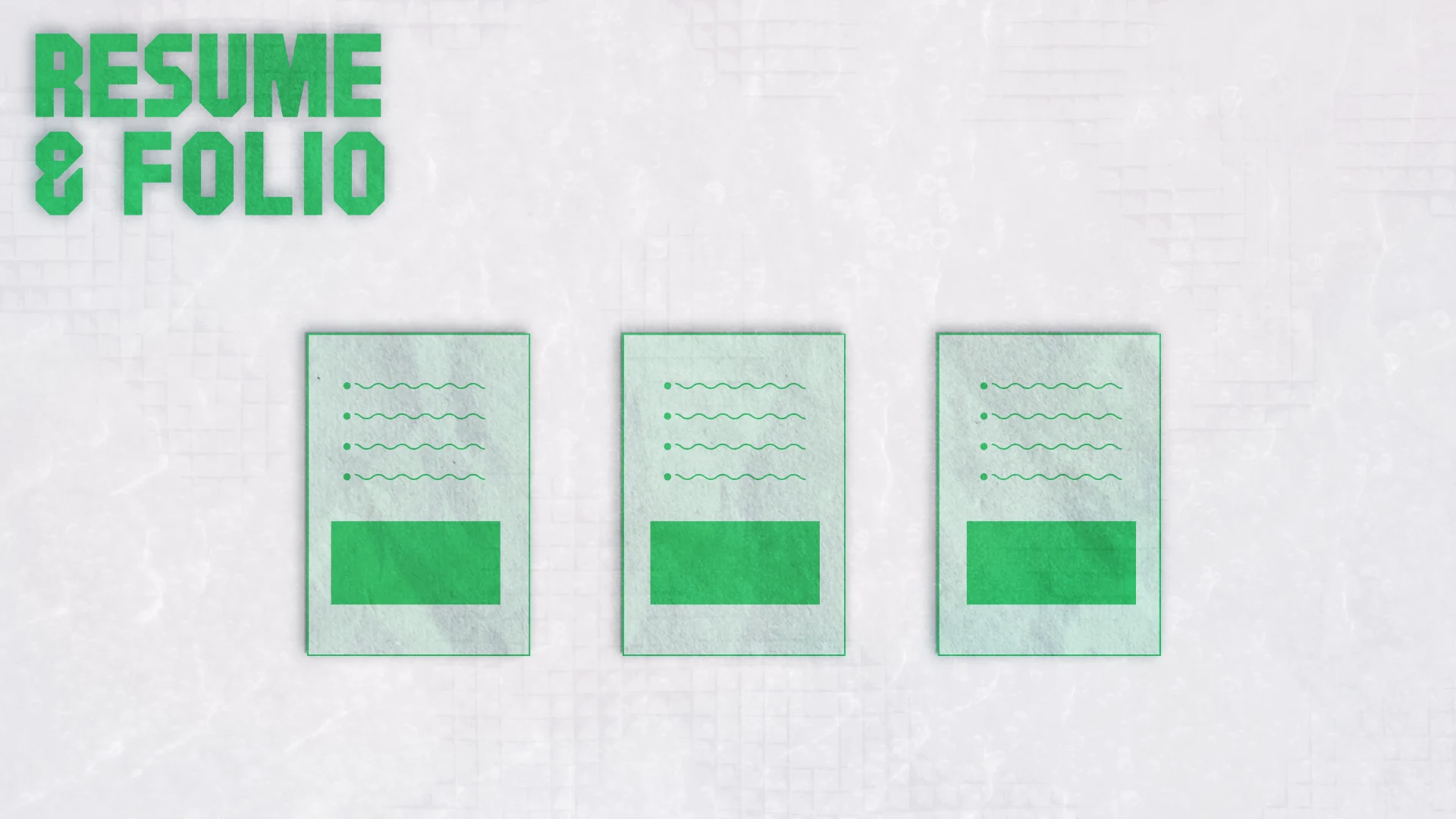 Three portfolio layouts beneath the words Resume and Folio